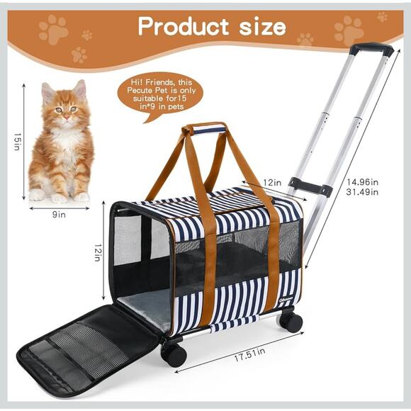 Goodio Rolling Pet Carrier – Navy Stripe – Airline Approved - Picture 1 of 10